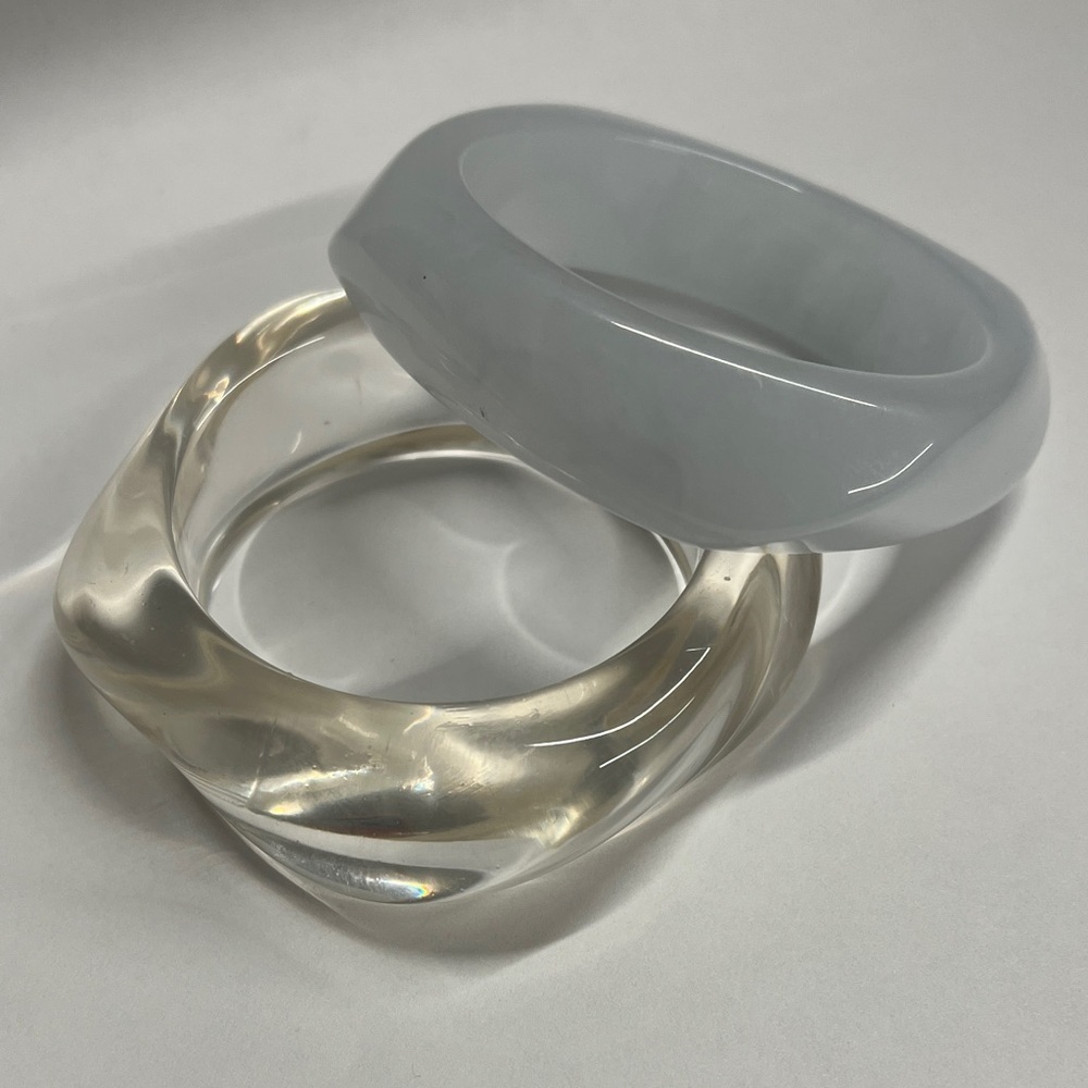 Set of Two Resin Bangles One Clear and One Opaque Light Gray